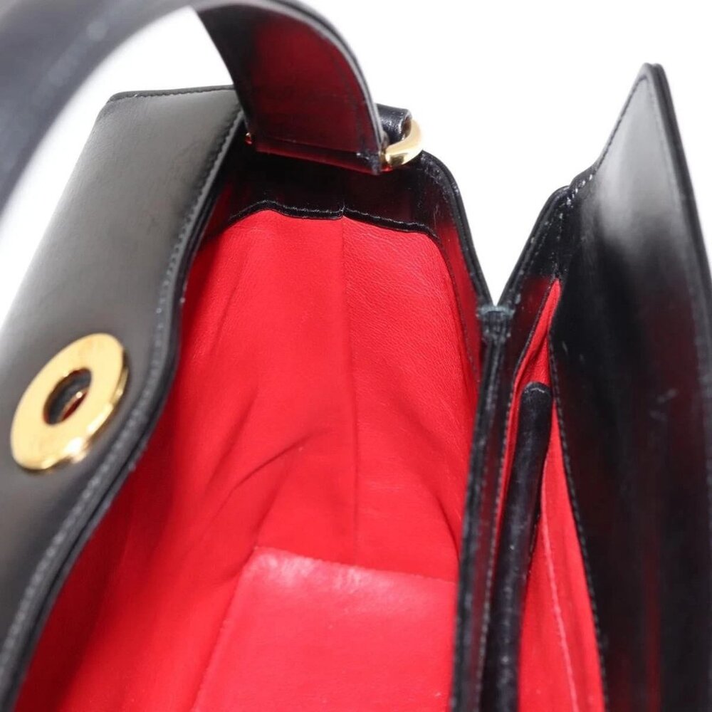 GUCCI Interlocking Hand Bag Leather Black Gold Auth fm4894 - Picture 10 of 16